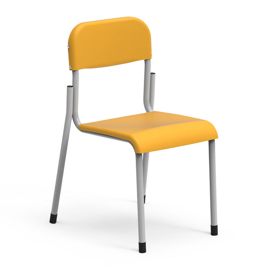 Mais 4 Leg AA06 Chair. Yellow chair with grey legs on a white background