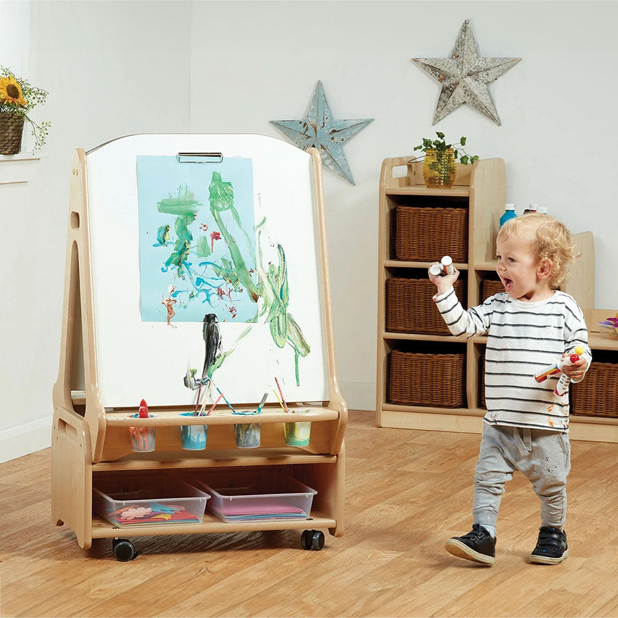 Double-sided 2 Station Easel with Low Storage Trolley (whiteboard)