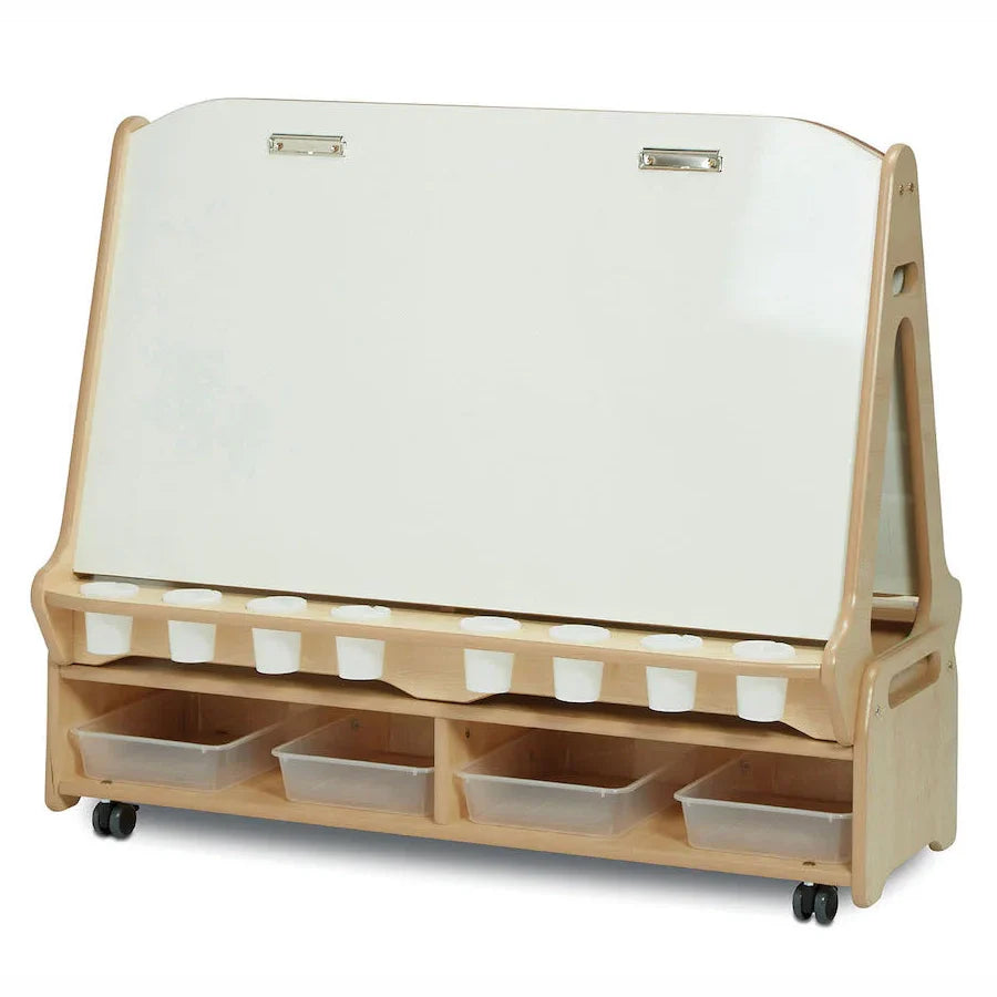 Double-sided 4 Station Easel with Low Storage Trolley (Chalkboard/Whiteboard)