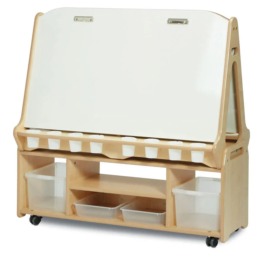 Double-sided 4 Station Easel with Tall Storage Trolley (Chalkboard/Whiteboard)