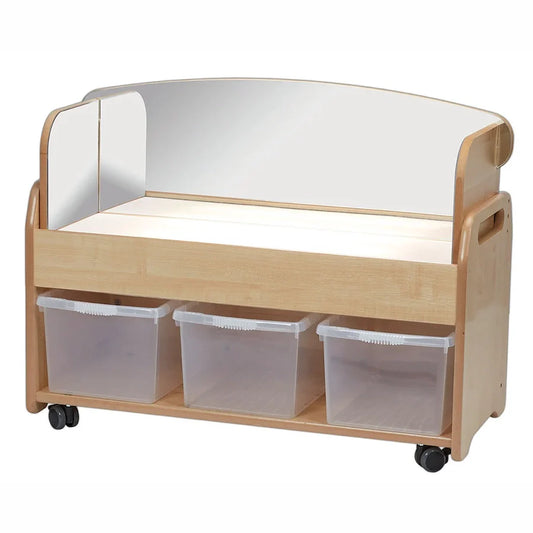 Low Level Light Box Trolley Plus Mirror Surround with 3 Clear Tubs