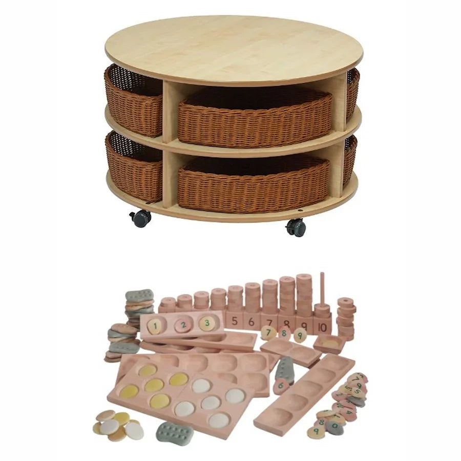 Double Tier Mobile Circular Storage Unit With 8 Clear Tubs or Baskets