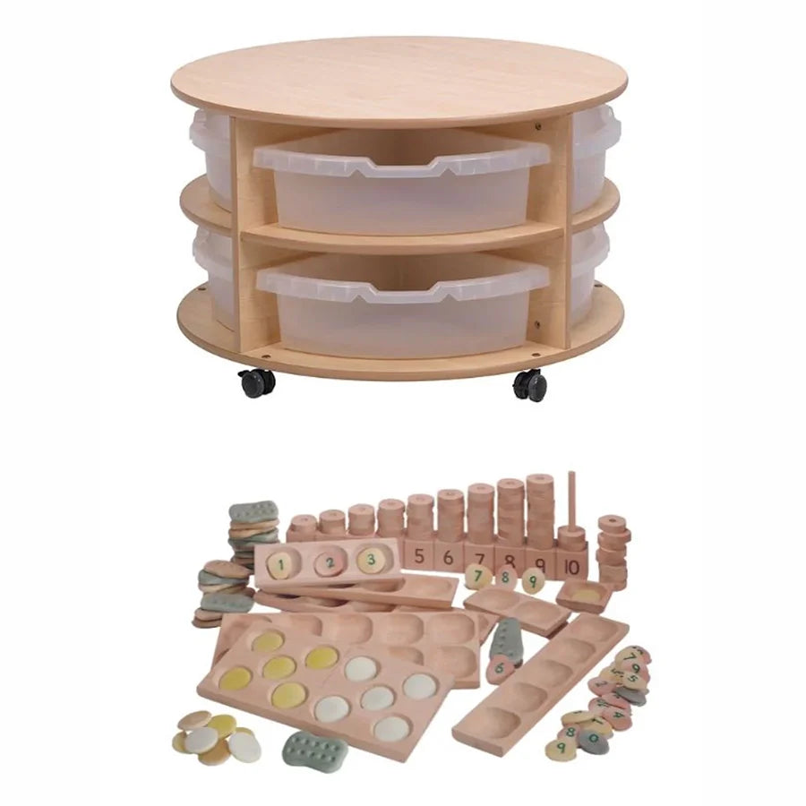 Double Tier Mobile Circular Storage Unit With 8 Clear Tubs or Baskets