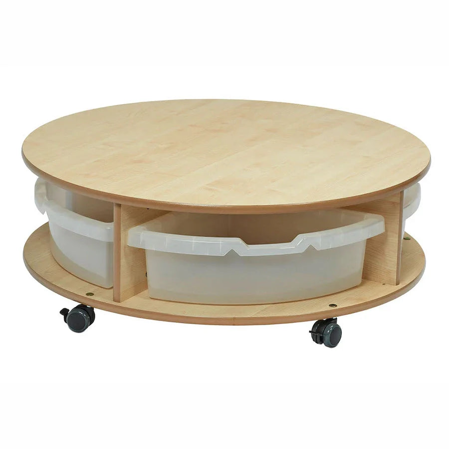 Single Tier Mobile Circular Storage Unit with 4 Cleat Tubs or Baskets