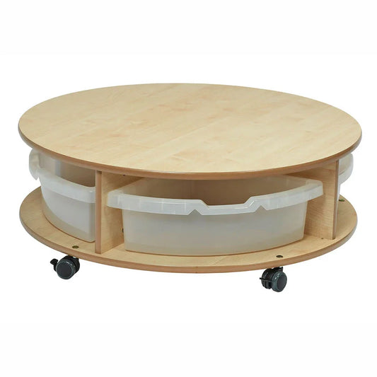 Single Tier Mobile Circular Storage Unit with 4 Cleat Tubs or Baskets