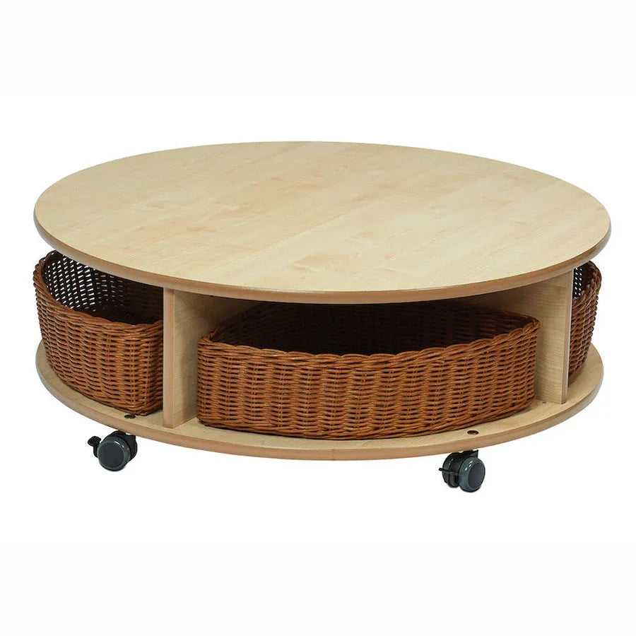 Single Tier Mobile Circular Storage Unit with 4 Cleat Tubs or Baskets