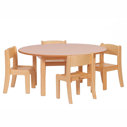 Medium Circular Table (Dia.900mm) + 4 Beech Stacking Chairs