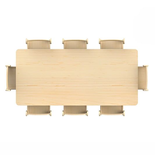 Large Rectangular Table + 8 Beech Stacking Chairs