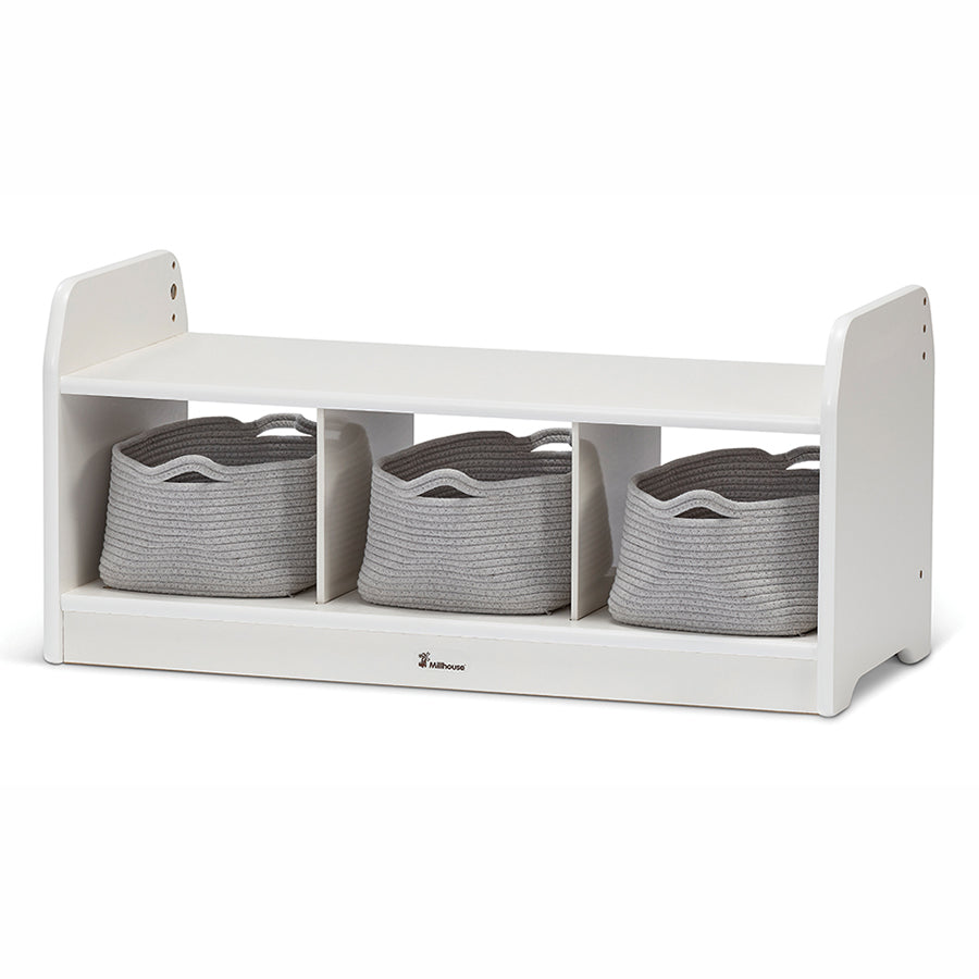 Bambino White Low Storage Unit (3X LG Rope Baskets)