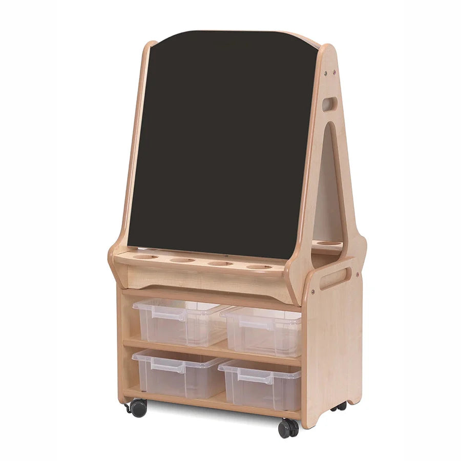 Double-Sided 2 Station Easel with Tall Storage Trolley (Chalkboard/Whiteboard)