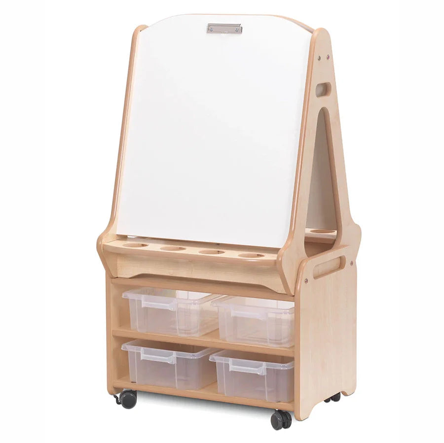 Double-sided 2 Station Easel with Tall Storage Trolley (Whiteboard)