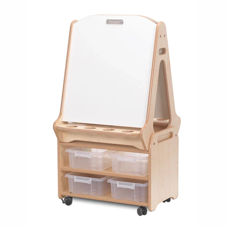 Double-Sided 2 Station Easel with Tall Storage Trolley (Chalkboard/Whiteboard)