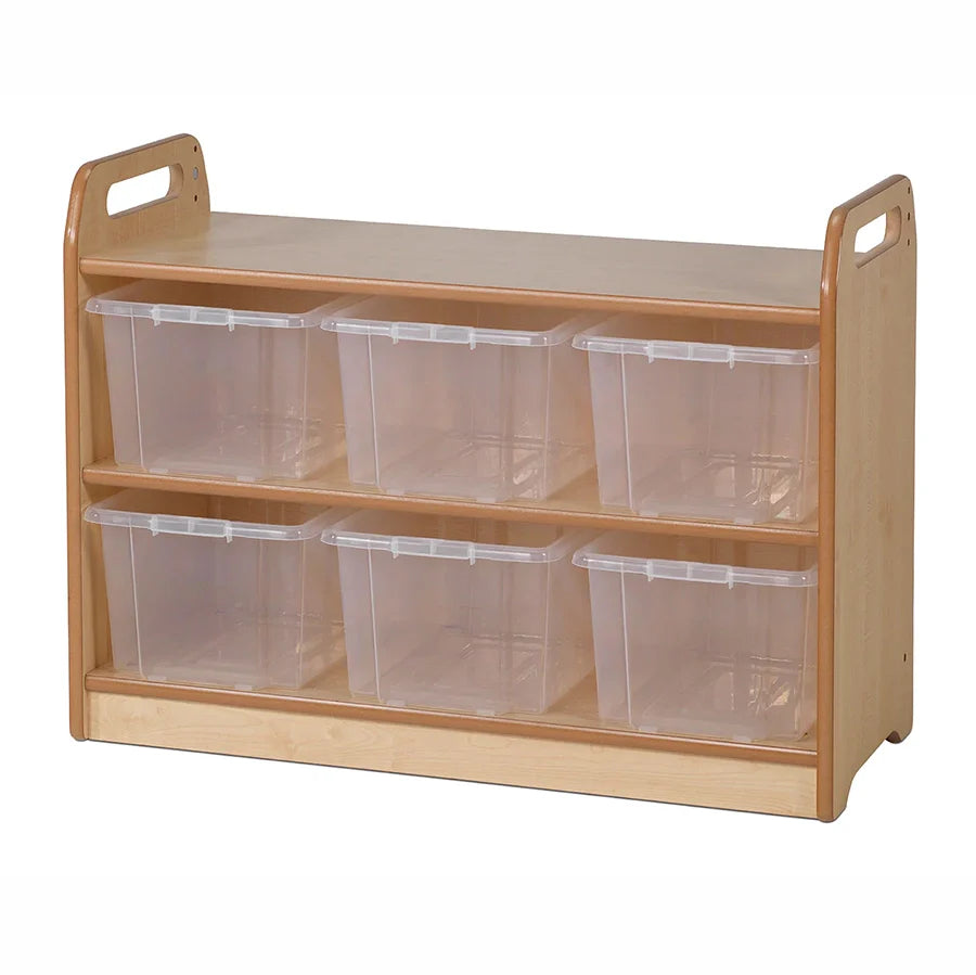 Tall Shelf Unit With Display & Mirror Back 6 Clear Tubs or Baskets