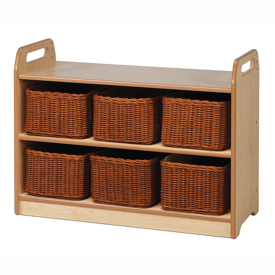 Tall Shelf Unit With Display & Mirror Back 6 Clear Tubs or Baskets