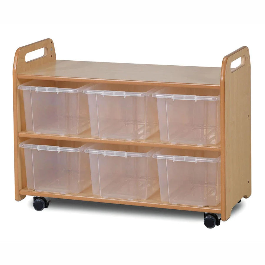 Mobile Shelf Unit with Display/Mirror Back 6 Clear Tubs or Baskets