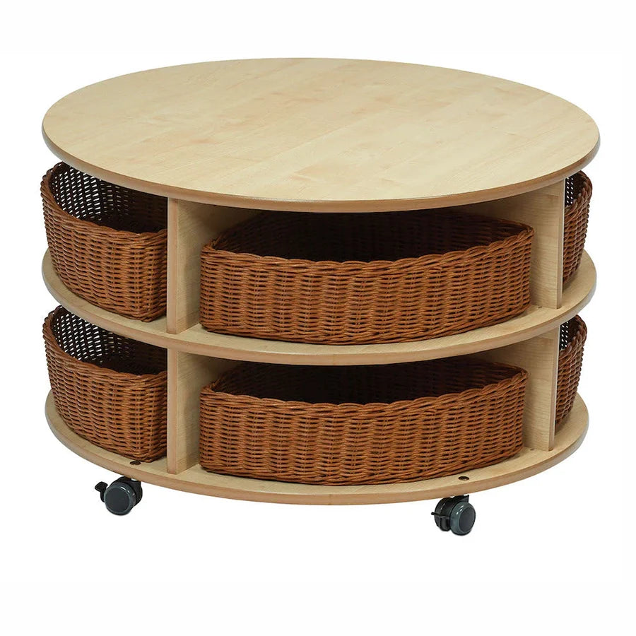 Double Tier Mobile Circular Storage Unit With 8 Clear Tubs or Baskets