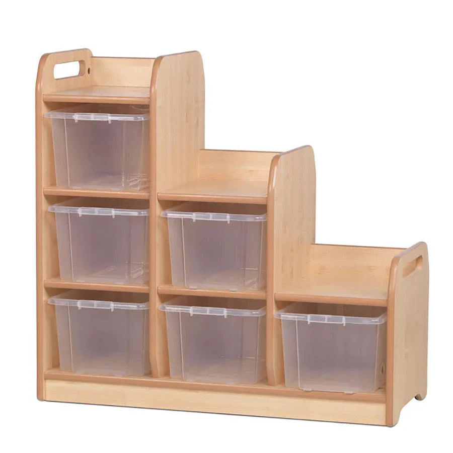 Stepped Storage Left Hand With 6 Clear Tubs or Basket