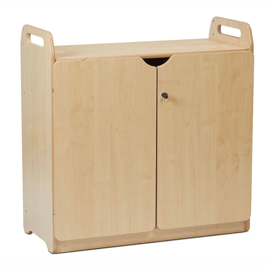 Lockable Storage Cupboard with Display and Mirror Back