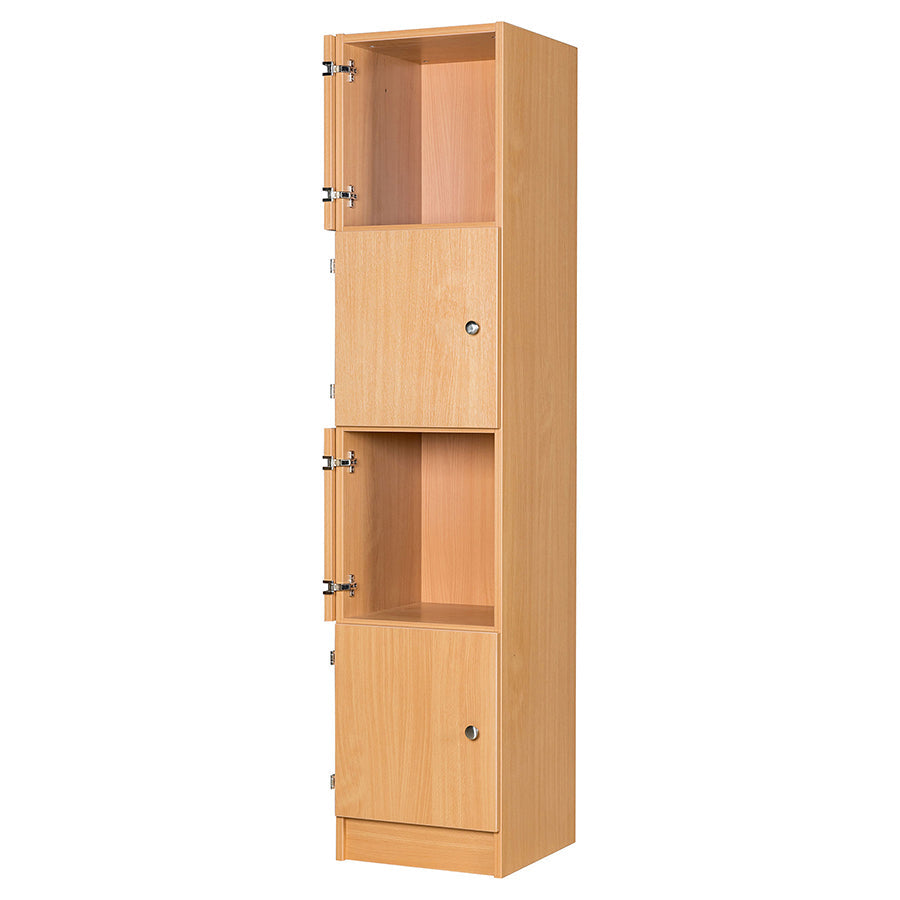 Secondary Height Four Door Premium Wooden Locker - H1800mm Flat Top with knob handle and two open doors with fold back hinges