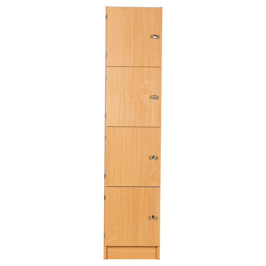 Secondary Height Four Door Premium Wooden Locker - H1800mm Flat Top with knob handle front view