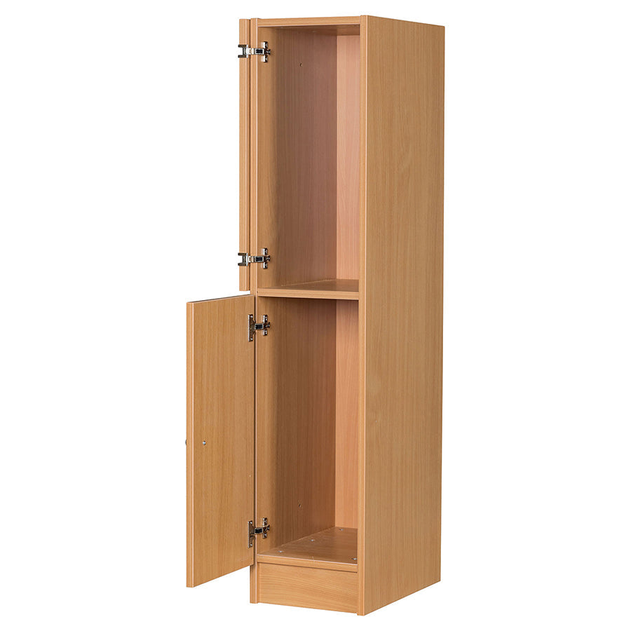 Secondary Height Two Door Premium Wooden Locker - H1800mm Flat Top with open doors and fold back hinges