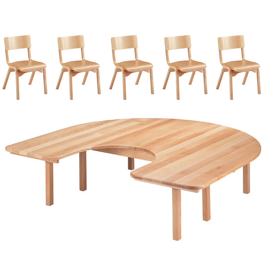 Beech Shaped Tables Horseshoe & 5 Heritage Beech Chairs