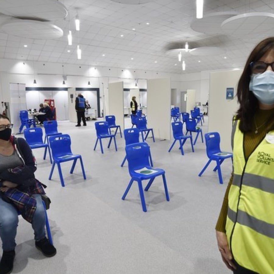 Titan One Piece Antibacterial Chair One Piece Poly Blue Lifestyle Image 3