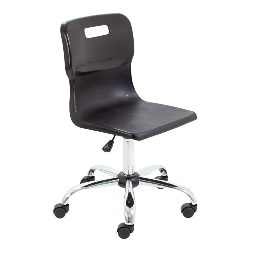 Titan Senior Swivel Chair with Chrome Base on Castors Black Polypropylene Seat