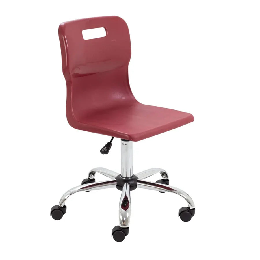Titan Senior Swivel Chair with Chrome Base on Castors Burgundy Polypropylene Seat