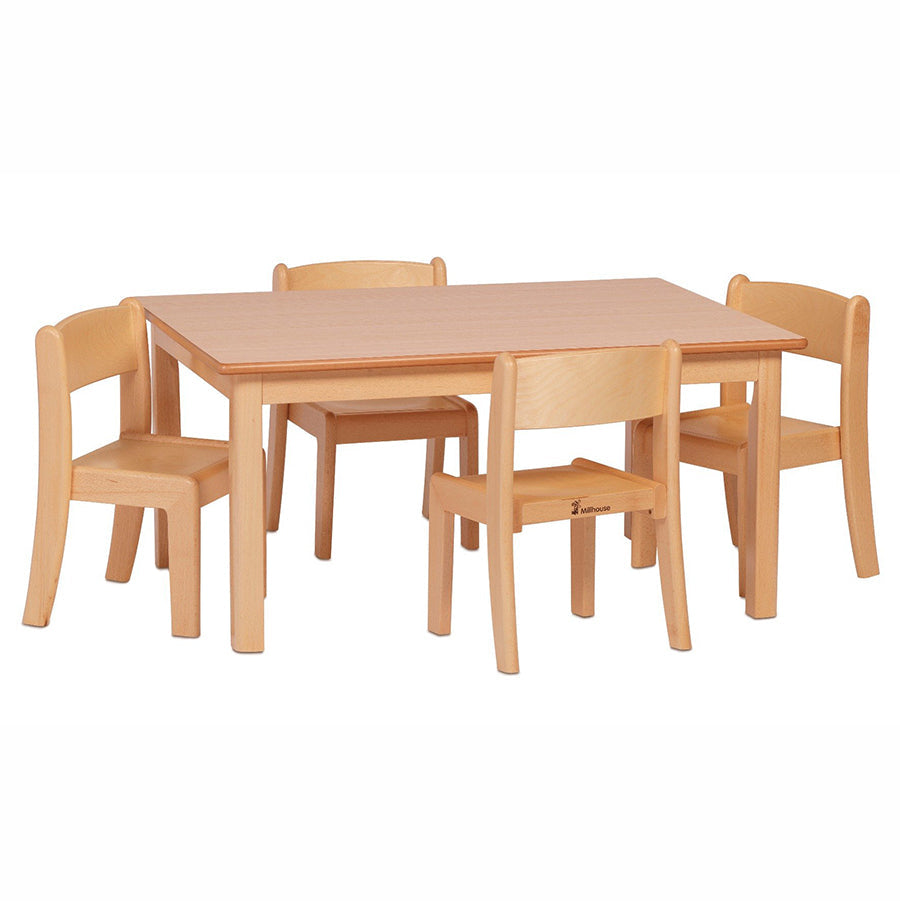 Large Rectangular Table + 8 Beech Stacking Chairs